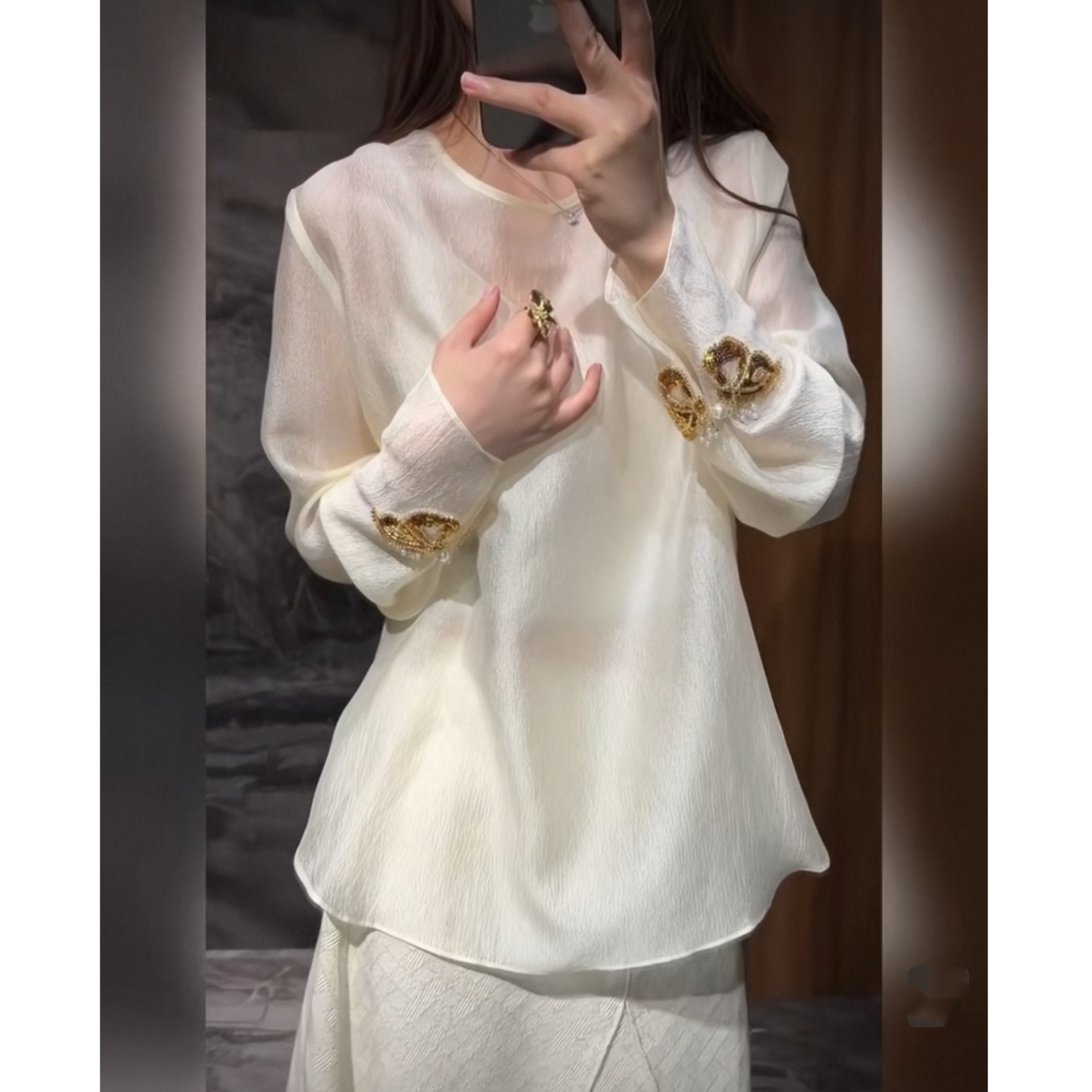 3279【月朦胧】2026年新中式重工蝴蝶小衫女春夏显瘦打底防晒上衣