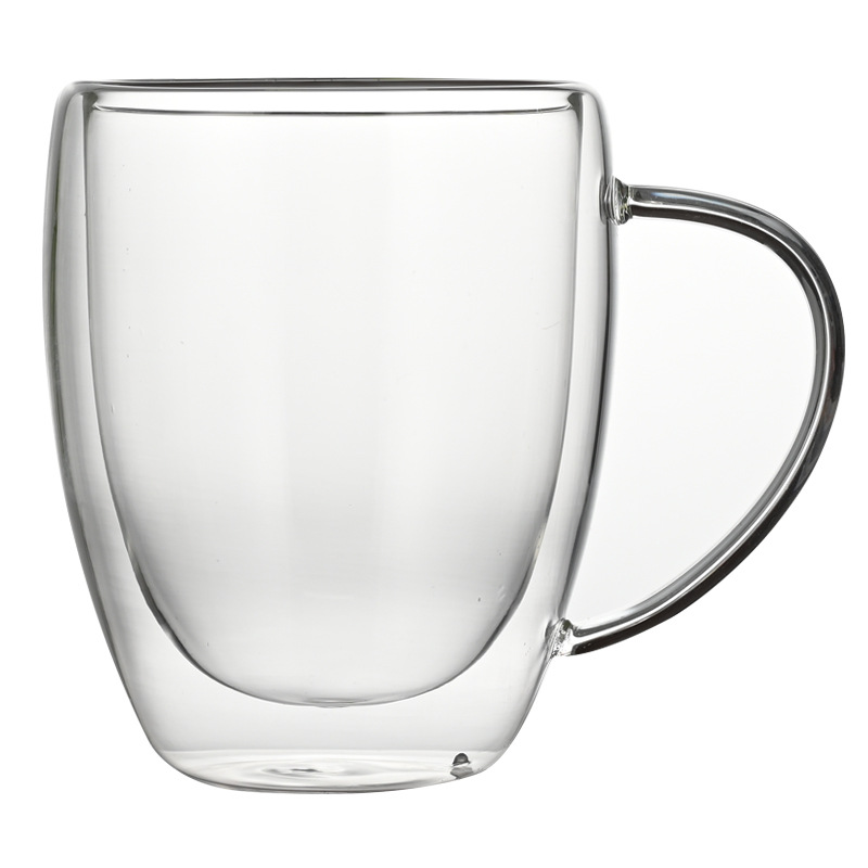 Taza de vidrio de doble capa en forma de huevo, alta transparencia de silicio aislante de vidrio, taza de jugo de café, taza de doble capa de oficina en el hogar