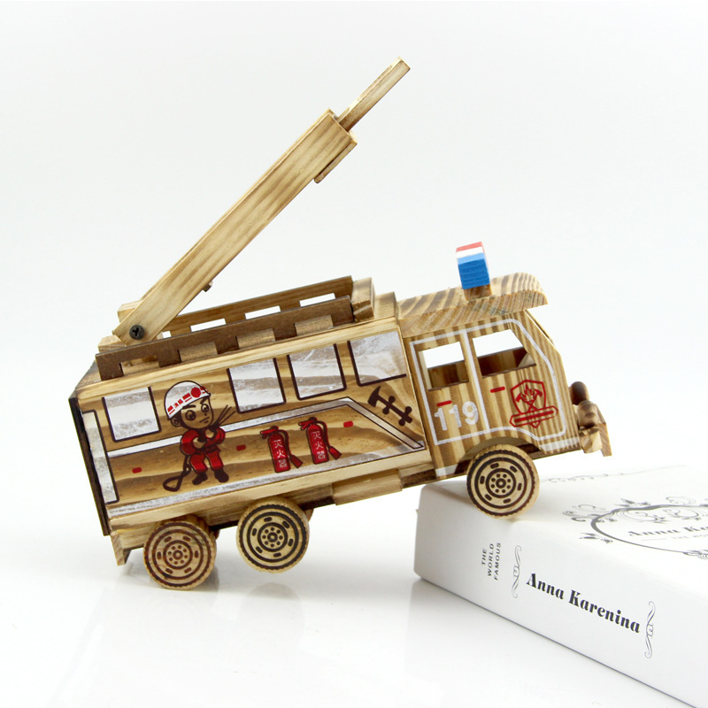 新しい木製シミュレーションミニ消防車おもちゃの車モデル消防車のおもちゃの装飾品卸売|undefined