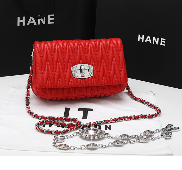 Pequena bolsa transversal quadrada feminina bolsa acolchoada corrente_voghion.com