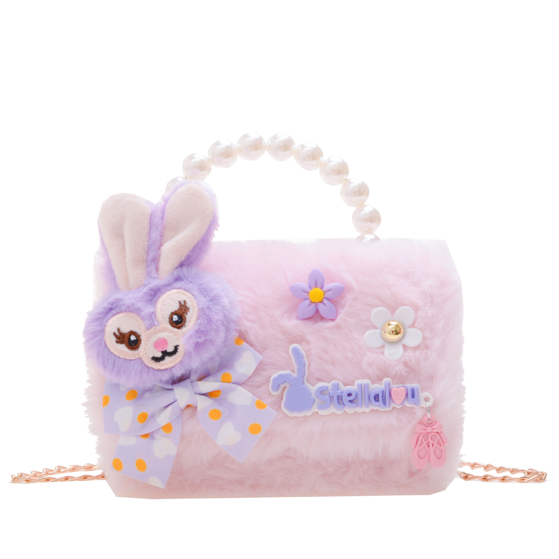 Chanel estilo princesa flor accesorios bolsa conejito bolso de hombro del niño Bolsa de felicitación de Año Nuevo estilo coreano bolsa de mensajero de los niños de dibujos animados