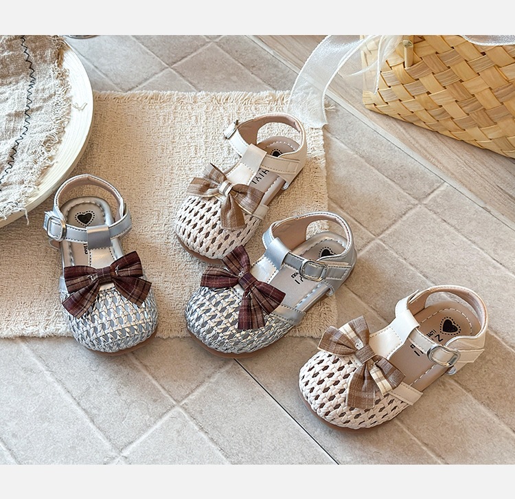 Korean Style Bow Tie Baby Sandals Closed Toe Soft Soled Toddler_voghion.com