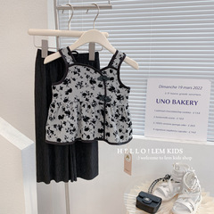 New Women's and Children's Summer Set 2022 Fashion Retro Floral Bodice with Hook Straps and Cool Crepe Pants Two-Piece Set