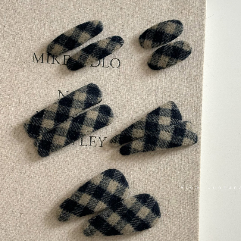 retro plaid cloth hairpin female autumn and winter side clip temperament back head hairpin broken hair bangs bb clip hairware