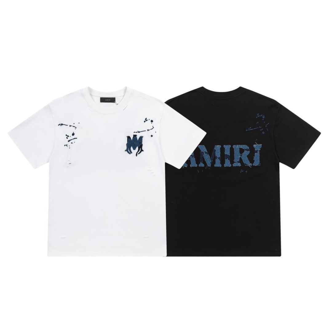 AMI denim patchli unisex qısaqol sviter