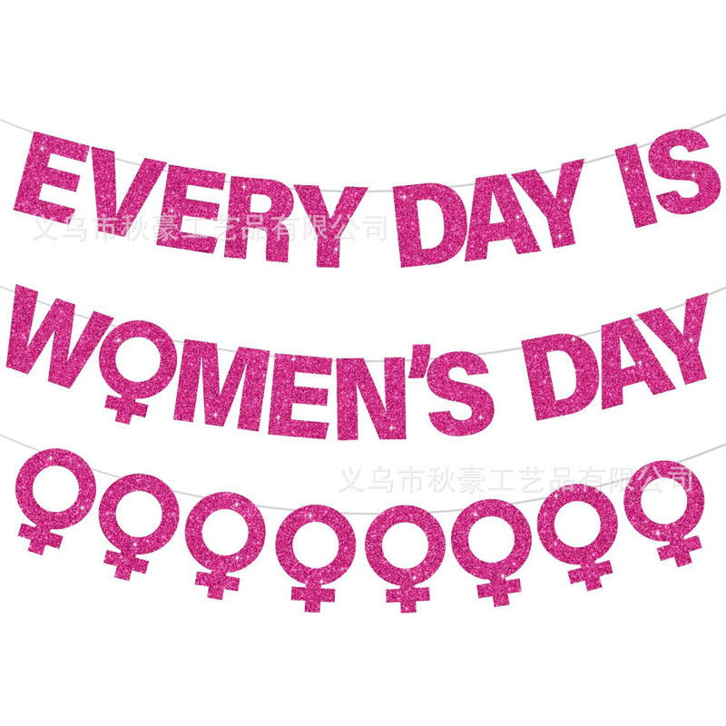 Rosa Día Internacional de la Mujer decoraciones papel brillo grueso no es fácil de doblar banner tema del partido comercio exterior transfronterizo