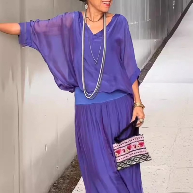 Frauen Kleidung mode heißer verkauf einfarbig chiffon anzug_voghion.com