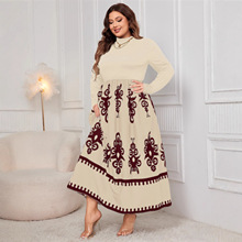 2025印花秋季加大宽松欧美长袖连衣裙码亚马逊黑色长裙新款高腰连