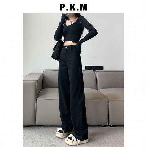 2025 Spring Trend High-Waisted Women's White Jeans with a Sense of Elegance Loose Slimming Tall Heels Straight Leg Wide Leg Floor-Length Pants