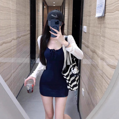 【自家工厂现货】辣妹吊带连衣裙女夏季纯欲修身包臀短裙两件套装