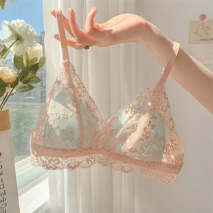 French summer ultra-thin big chest small bra underwear women's small chest push up wireless triangle cup bra suit