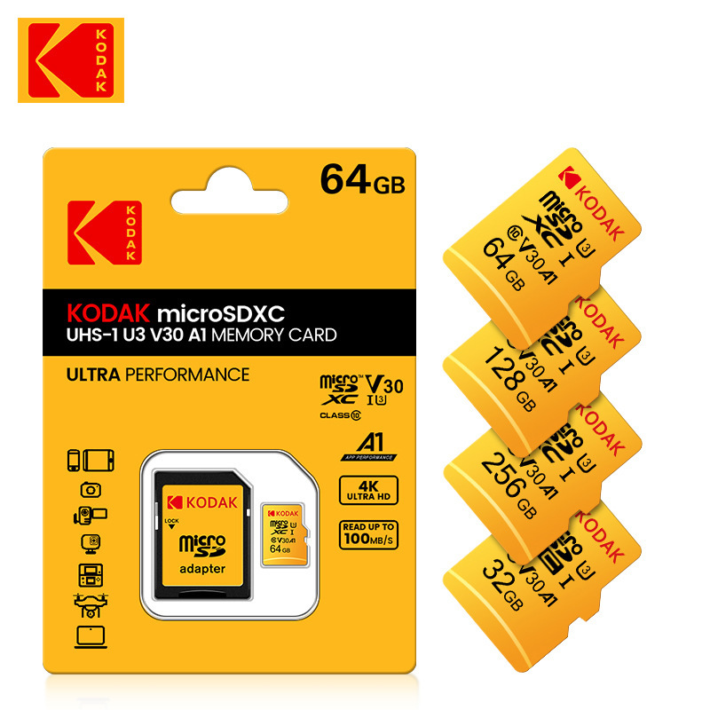 批发Kodak/柯达TF卡64-256G内存卡U3 4K高清视频兼容各设备存储卡