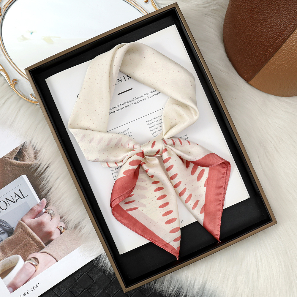 Bufanda de seda de punto de moda coreana 70 bufanda de seda de imitación rosa bufanda de temperamento de azafata bolsa de todo fósforo de nicho bufanda de seda mujer