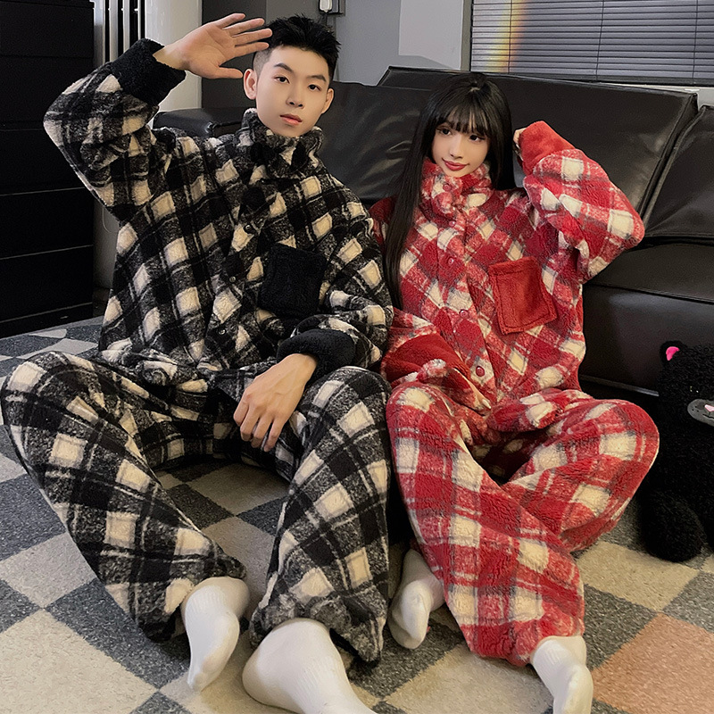 2025 New Popular Coral Velvet Cartoon Casual Couple Thickeneded Long-Sleeved Pants Home Wear Suit Can Be Worn Outside