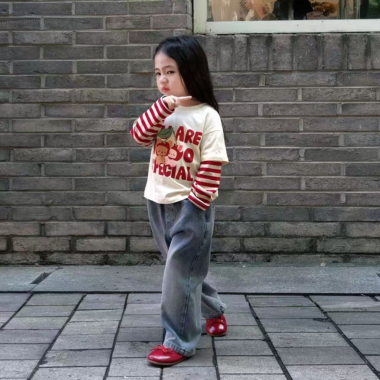 女童T恤假两件秋季长袖纯棉2026新款卡通宝宝打底儿童上衣洋气