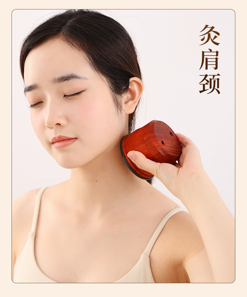 Facial Peach Blossom Moxa Jar Bian Stone Moxibustion Tool Portable Single Hole for Home Spa Massage Gua Sha in use