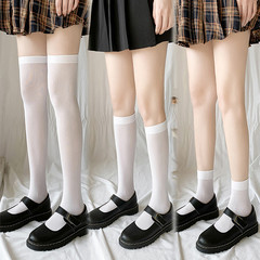Women's calf socks, summer thin white, Japanese college style, invisible and slender velvet striped student tights