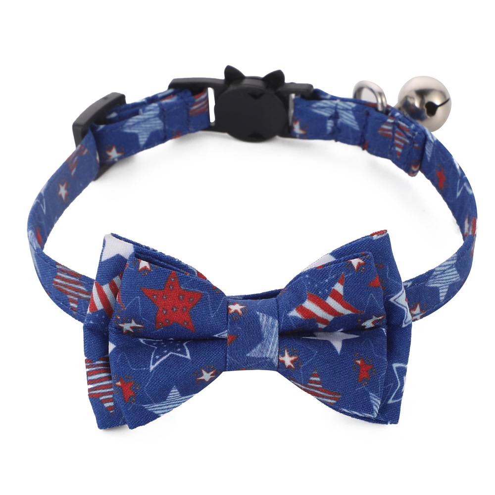 Tanpopo transfronterizo venta caliente gatos collar mascota arco corbata bandera americana anillo de gatos decoración impresa al por mayor