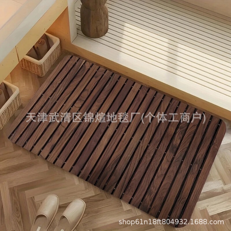 Temu亚马逊仿真木纹地垫浴室硅藻泥吸水防滑脚垫入户易打理蹭脚垫|undefined