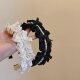 French Retro Satin Pleated Bow Pearl Headband Elegant Light Luxury Princess Hair Band Sweet All-match Hair Card Women