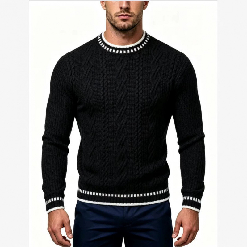 2026 cross-border autumn and winter American retro cable knit sweater new men's casual knitwear base sweater for young men 2026 cross-border autumn and winter American retro cable knit sweater new men's casual knitwear base sweater for young men