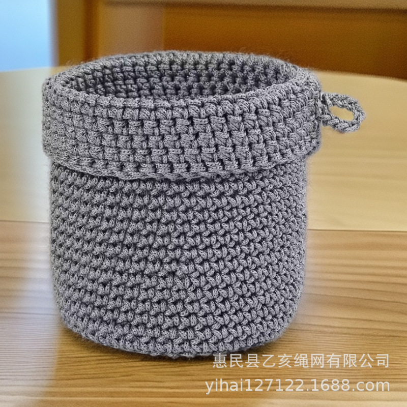 跨境置物筐收纳挂篮床头桌面棉线收纳筐手工编织布艺壁挂收纳篮