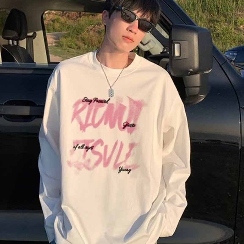 男性春秋新型アメリカ重ポンド長袖tシャツ創意的なデザイン感があります。|undefined