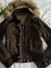 古着连帽毛领外套秋冬新款设计感小众复古收腰修身夹克女