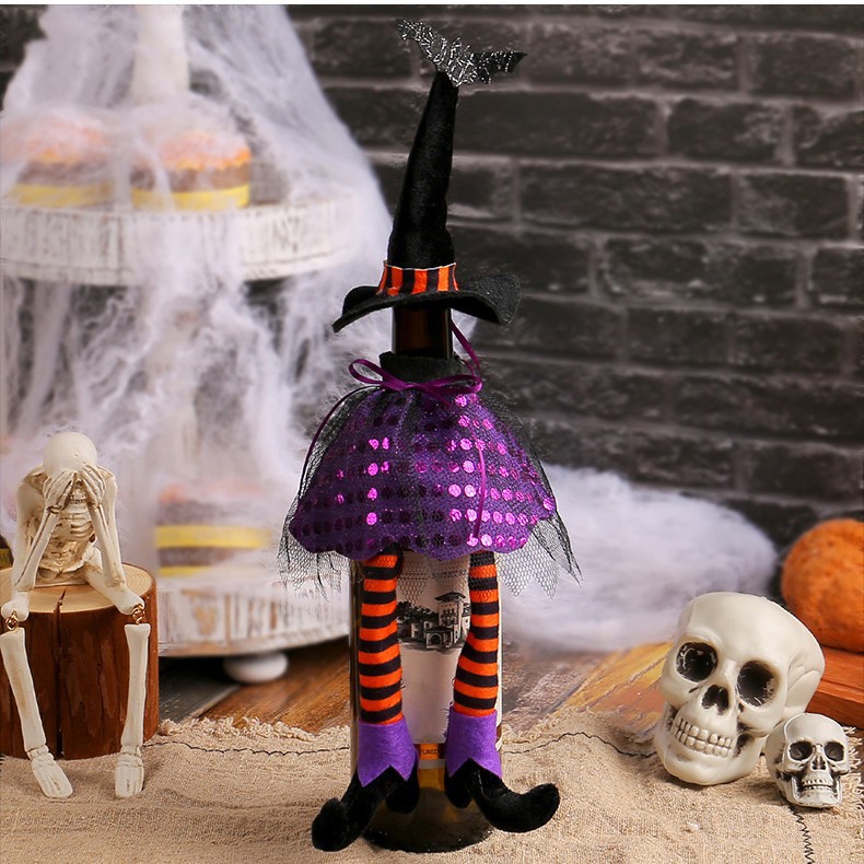 Sombrero de bruja de Halloween transfronterizo botella de vino de piernas largas decoraciones de mesa transfronterizas atmósfera bolsa de champán vino de mesa de mesa