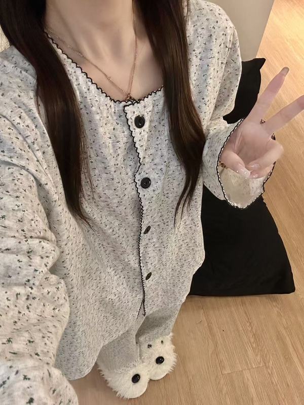 睡衣女春秋夏季云朵棉长袖长裤开衫可爱卡通少女可外穿家居服套装|undefined