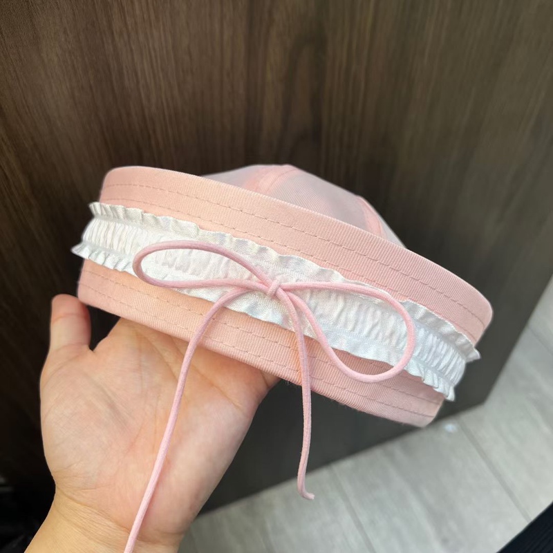 Vintage Y2K Lace Bow Sailor Hat Summer Thin Breathable Cute Navy Style Turnover Hat Beret