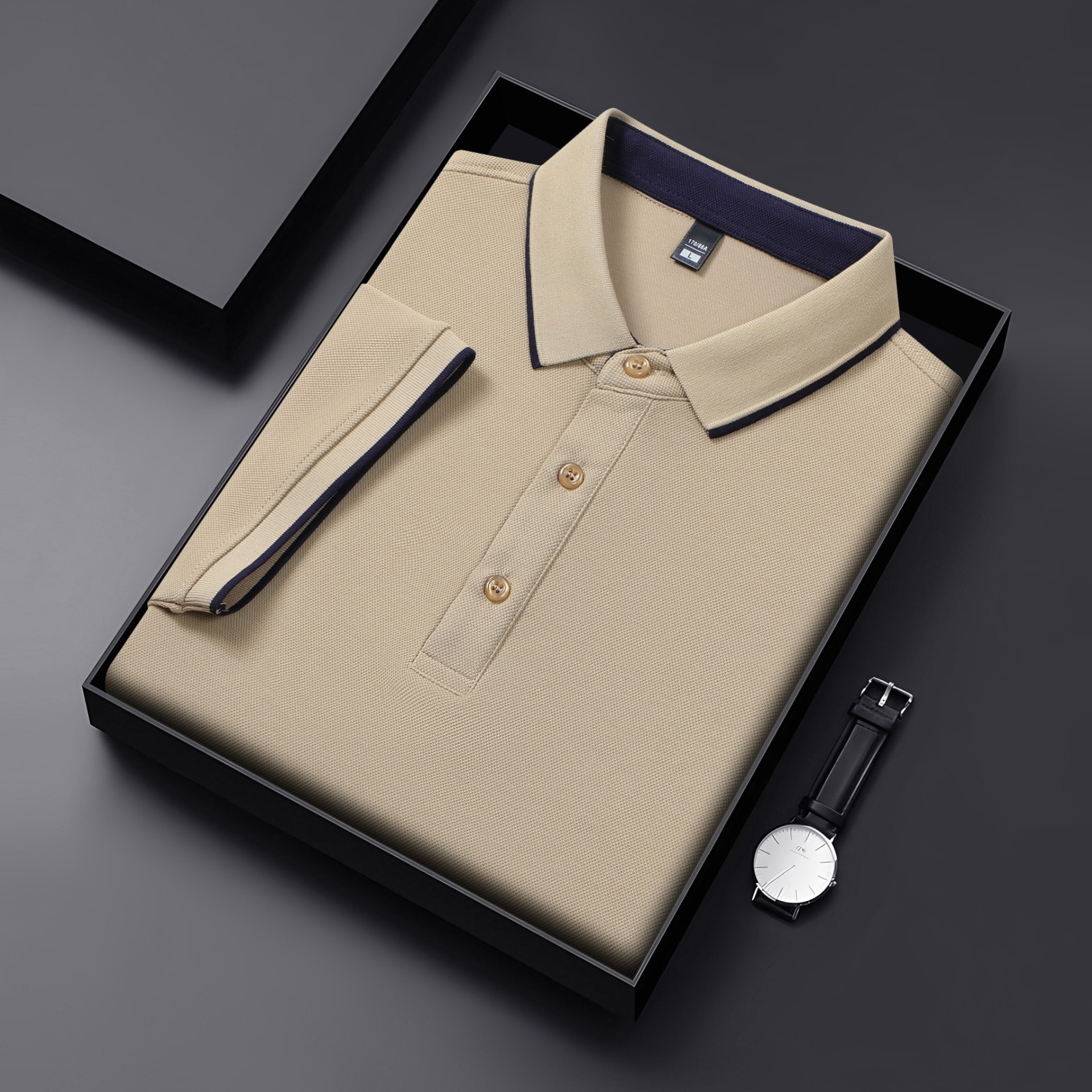 Peso pesado 220g 7A antibacteriano 65 algodón abalorios grandes contrastes de color cuello secundario en vivo camisa POLO caliente camiseta de manga corta