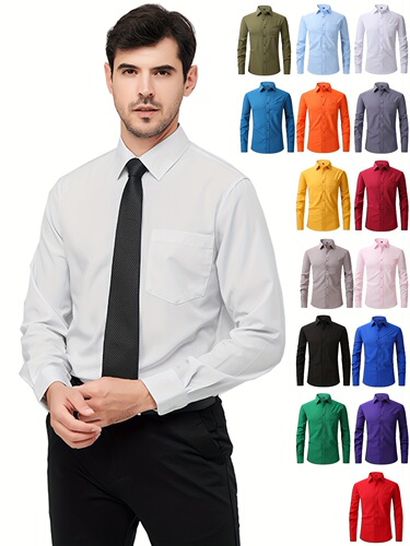 Regular Fit Wrinkle Free Solid Color Business Shirts' Cross-border