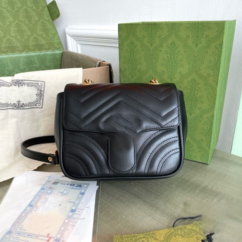 2025 Spring and Summer New Marmont Black Gold Wavy Cowhide Square Fat Mini Chain Shoulder Crossbody Bag