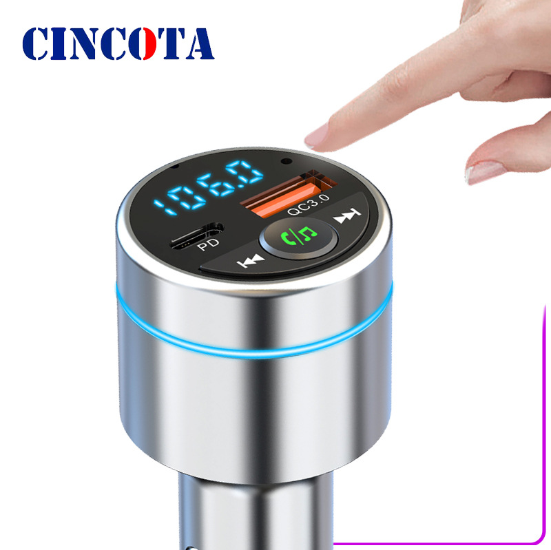 新款BC61车载充电器蓝牙点FM发射器烟器锌合金外壳车充汽车双快充