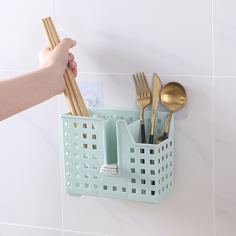 Jaula de palillos multipropósito colgante de cocina simple caja de almacenamiento de cubiertos sin clavos pegada en la pared tipo palillos de drenaje