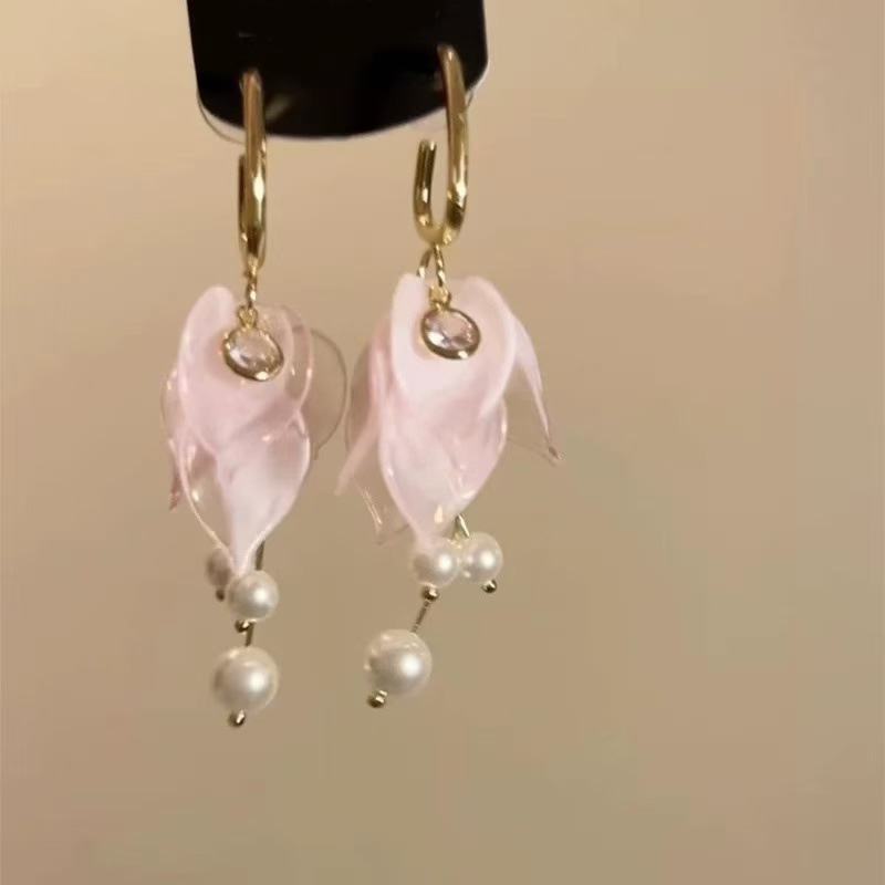 Pendientes de flores de color dopamina Pendientes dulces y frescos de primavera y verano Pendientes pequeños y elegantes de alta gama para mujer