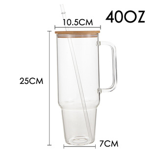 New 40oz Glass Car Water Cup with Bamboo Lid and High Borosilicate Straw Cup Transparent Large Capacity High Temperature Resistant Car Cup