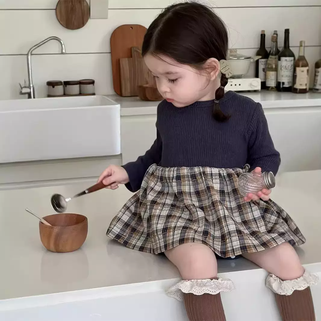 儿童秋季包屁衣宝宝秋装2025秋款韩版童装女童拼接娃娃衫连衣裙