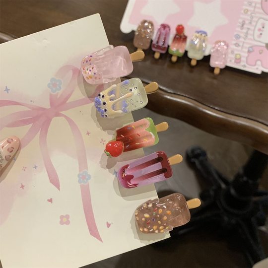 Ice cream hairpin ~ cute mini creative funny ice cream broken bangs clip cartoon ins style high color value hairpin