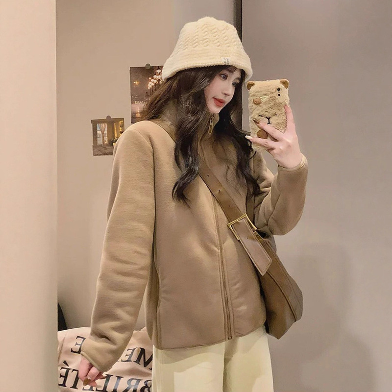 Winter Extra Thick Fleece Sherpa Jacket for Women, Autumn and Winter Cardigan, Softshell Jacket with Inner Lining, Northeast Fleece-Lined Top, Sweatshirt