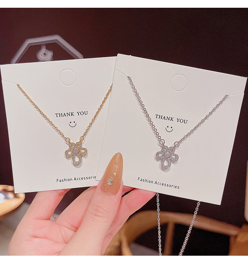 fashion full diamond flower pendant necklace simple titanium steel clavicle chain