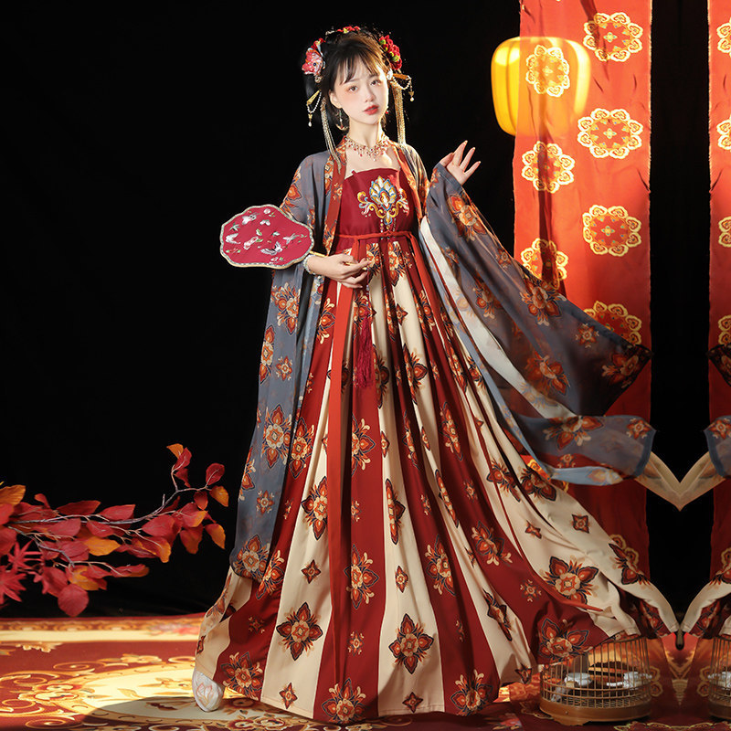 Original Tang Dynasty Hanfu for women [Liansheng] restored Hezi skirt, daily style of a Tang Dynasty noble concubine, one-piece chest-high set