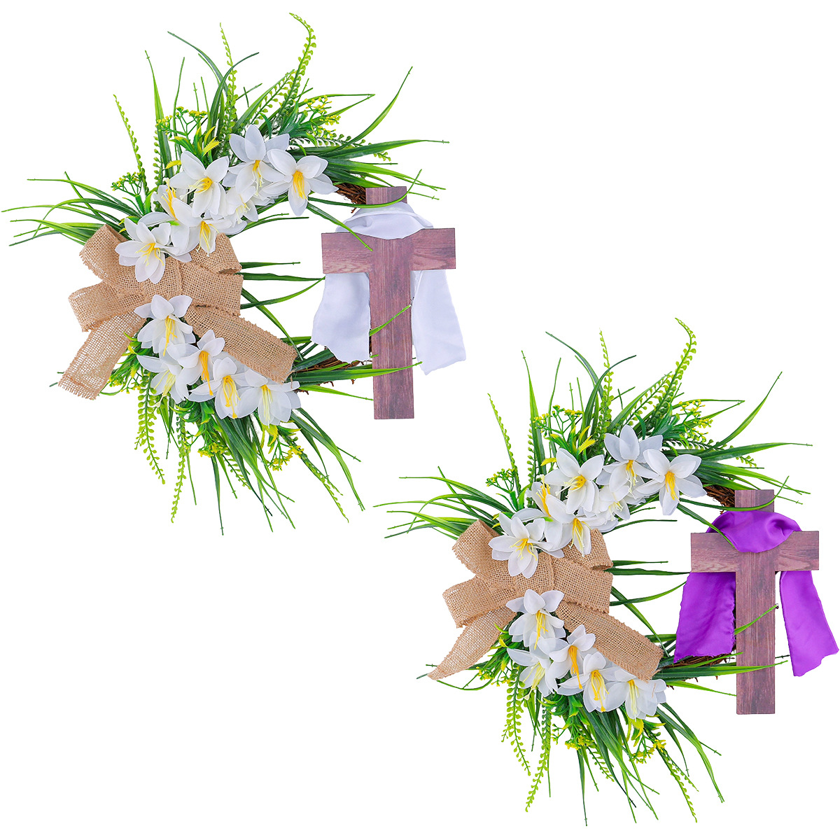 Cruzar la frontera corona de Pascua con la cruz de Pascua conejo guirnalda puerta colgante decoración