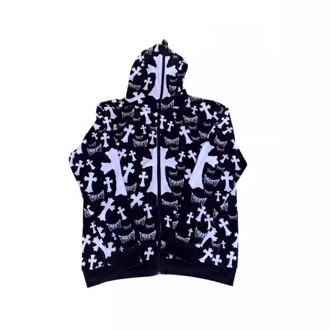 Sweat à capuche imprimé rétro pour homme, pull ample à fermeture éclair pour le printemps_voghion.com