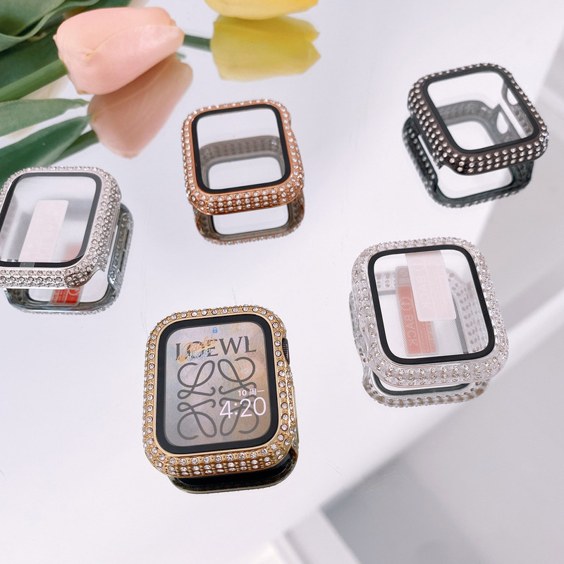 Suitable for Apple Watch Protective Case Iwatch109876 Generation Se Tempered Film Case Integrated Electroplated Full Diamond Case