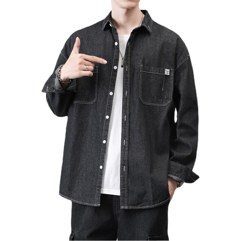 LKTM hombres # camisa hombres Otoño e Invierno Nuevo lavado suelto Denim estilo coreano de moda camisa de manga larga chaqueta de ropa de trabajo