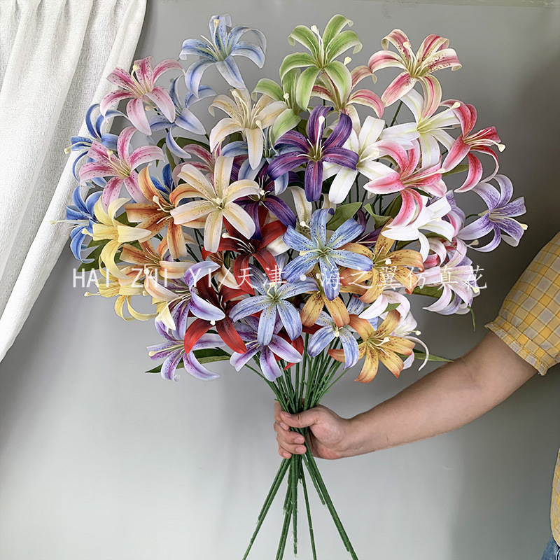 New artificial flower golden lily 3-headed flame lily wedding hall…