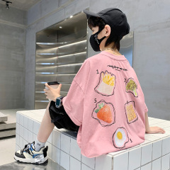New printed short-sleeve T-shirt for boys, medium size children's summer clothing, stylish cartoon children's outfit, round neck T-shirt, trendy