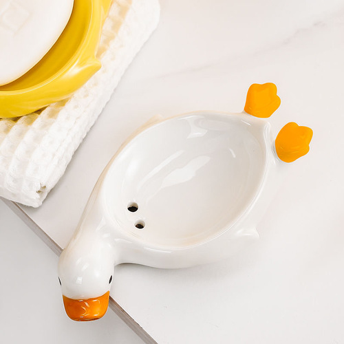Creative little yellow duck ceramic soap box cute duck soap box storage rack bathroom drain soap dish